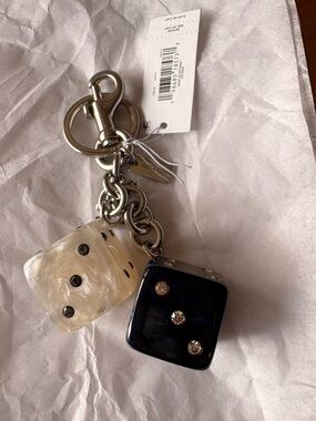 Coach Silver Keyring with Black and Pearl Dice Charms